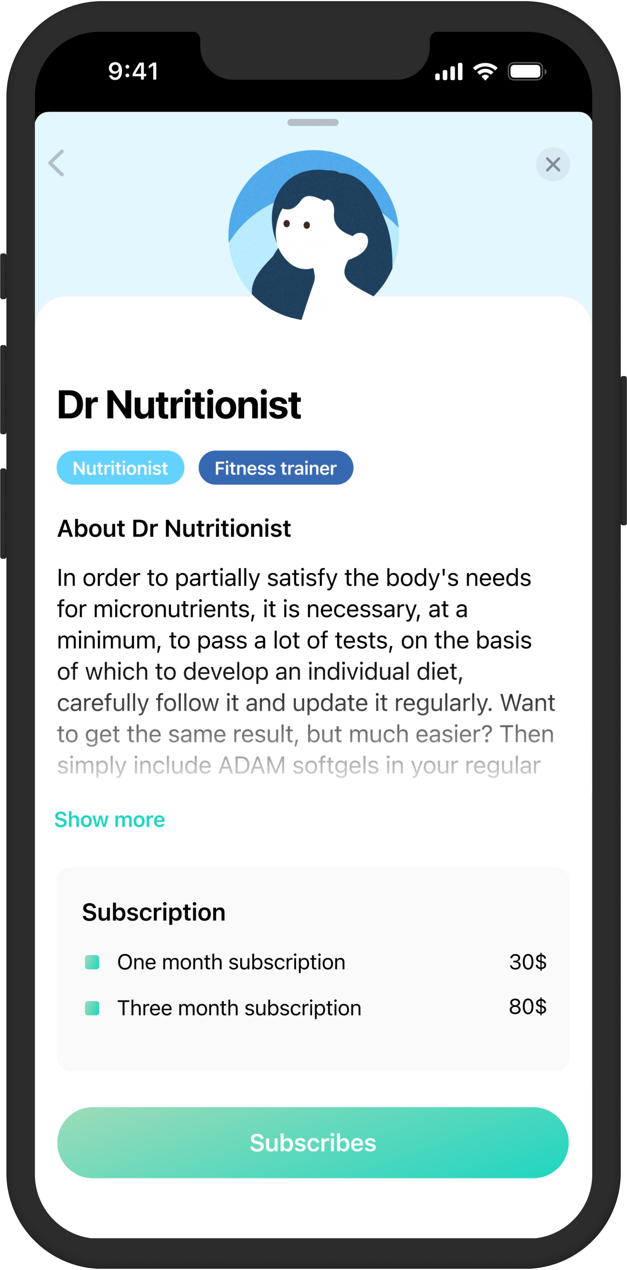 Application. Profile page