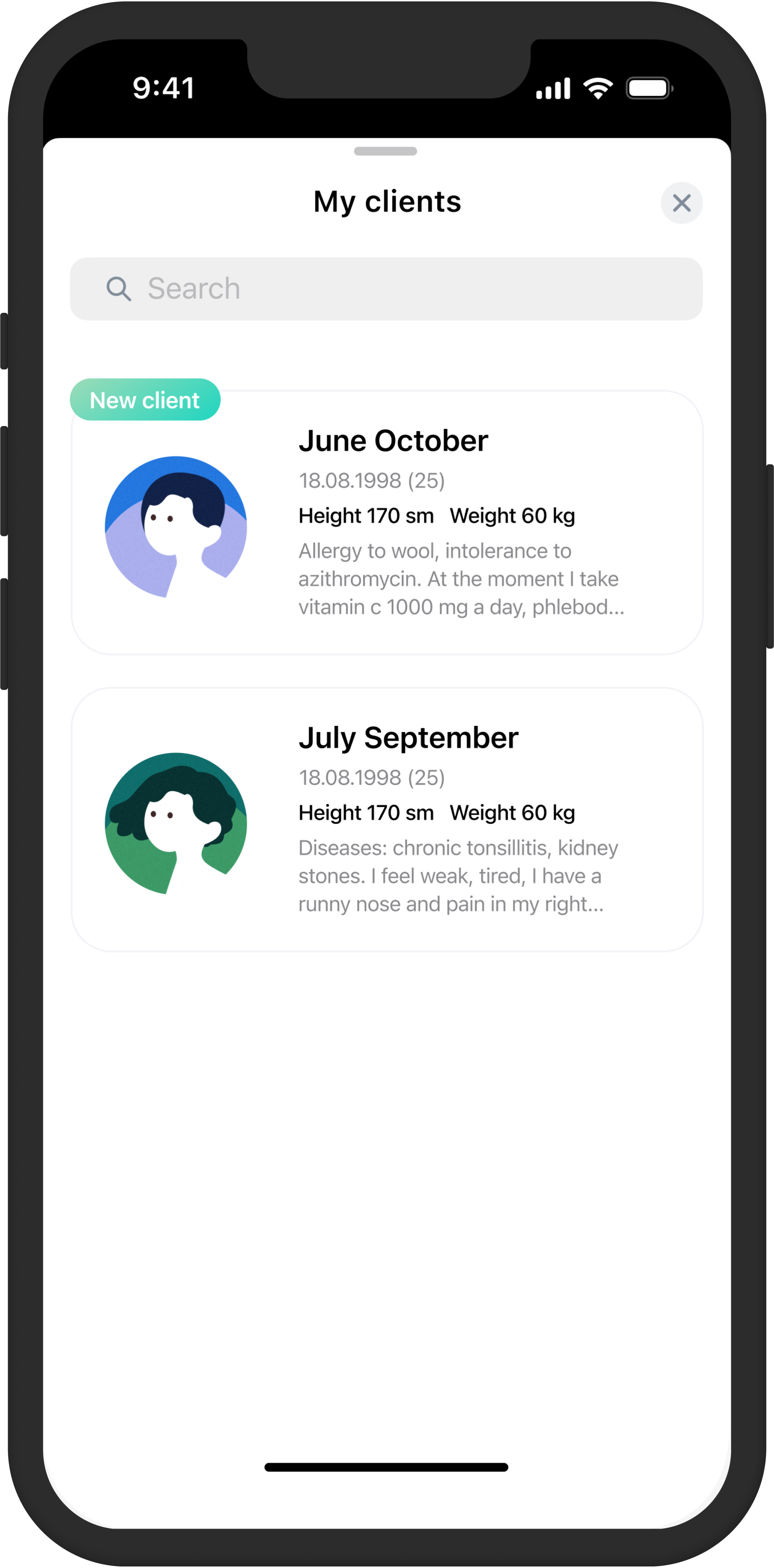 Application. Page My clients